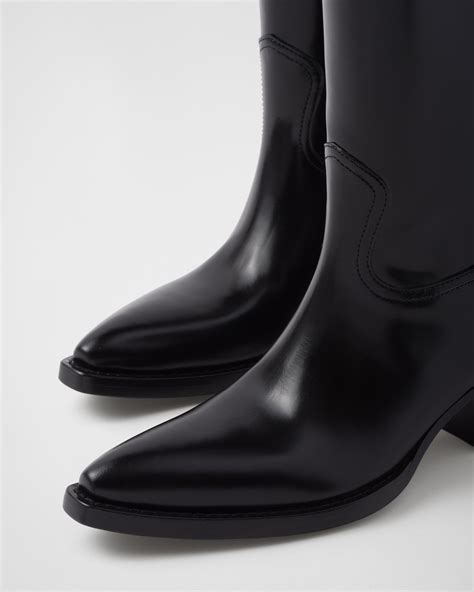 Black Brushed Leather Camperos Boots 